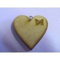 Pendant, Wood, Heart, Butterfly Design, Natural Wood Colour, 41mm 1pc