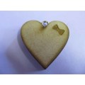 Pendant, Wood, Heart, Bow In Heart, Natural Wood Colour, 41mm 1pc