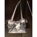 Handbag, Denim, Blue And White, ±40cm x 22cm, Handmade, 1pc
