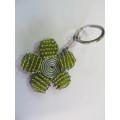 Keyring, Flower Keyring Made With Seedbeads, Green, 8cm, 1pc