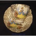 1940`s Colclough Bone China Crinoline Lady Chintz Tea Cup and Saucer x 4