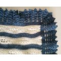 Blanket, Wool, Crochet, Handmade, One Of A Kind, Blue And White, 1pc, ±100cm x 100cm