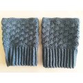 Boot Cuffs, Wool, Crochet, Handmade, One Of A Kind, Dark Blue, 1 Pair