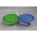 3 x Glass Bowl`s, 2 x Plastic Lid`s Blue and Green, Strengthened - Heat Resisting, 75ml See Photo`s