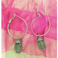 Earrings, Nickel Hoops With Green Facetted Crystal Beads, Size 42mm, 2pc