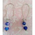 Earrings, Dark Blue And Clear Crystal Beads With Nickel Findings, Size 60mm, 2pc