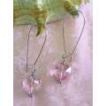 Earrings, Pink Crystal Heart With Nickel Findings, Size 56mm, 2pc