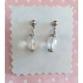 Earrings, Clear Oval Facetted Crystal Beads On Nickel Studs, Size 23mm, 2pc