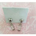 Earrings, Clear Facetted Teardrop Crystal Beads On Nickel Studs, Size 23mm, 2pc