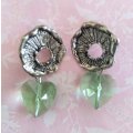 Earrings, Green Heart Crystal Beads With Nickel Findings, Size 34mm, 1 Pair