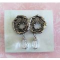 Earrings, Clear Facetted Teardrop Crystal With Nickel Findings, Size 36mm, 1 Pair