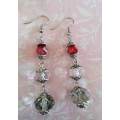 Earrings, Red - Clear And Smokey Facetted Crystal Beads On Nickel Shepherds Hooks, 70mm, 1 Pair