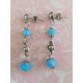 Earrings, Milky Blue AB Facetted Crystal Beads With Nickel Findings And Studs, 40mm, 1 Pair