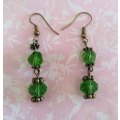 Cristia Earrings, Deep Green Facetted Crystal Beads With Bronze Shepherd`s Hook, 50mm, 1 Pair