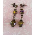 Cristia Earrings, Brown AB Crystal Beads With Bronze Studs, 40mm, 1 Pair