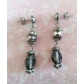 Cristia Earrings, Smokey Crystal Beads With Nickel Studs, 40mm, 1 Pair