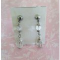 Cristia Earrings, Clear Crystal Beads With Nickel Studs, 40mm, 1 Pair