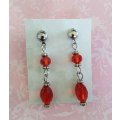 Cristia Earrings, Red Crystal Beads With Nickel Studs, 40mm, 1 Pair