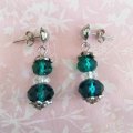 Cristia Earrings, Teal And Clear Crystal Beads With Nickel Studs, 30mm, 1 Pair