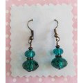 Cristia Earrings, Teal Facetted Crystal Beads With Bronze Shepherd`s Hook, 37mm, 1 Pair