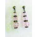 Cristia Earrings, Light Pink Facetted Crystal Beads With Bronze Studs, 35mm, 1 Pair