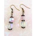 Cristia Earrings, Clear AB And Pink AB Crystal Beads With Copper Shepherd`s Hook, 42mm, 1 Pair