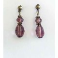 Cristia Earrings, Purple Crystal Beads With Bronze Studs, 26mm, 1 Pair
