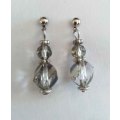 Cristia Earrings, Smokey Crystal Beads With Nickel Studs, 30mm, 1 Pair