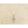 Necklace, Fine Chain With Cross Pendant Stamped 925 Filled With Cubic Zirconias, ±44cm