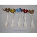 White Porcelain Condiment Spoon With Bird Deco, 125mm, 1pc, As good As New, 1pc
