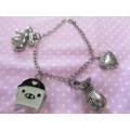 Cheri Bracelet, Chain With 3 Charms And Watch Charm, Lobster Clasp, Nickel, 20cm, 1pc