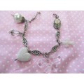 Cheri Bracelet, Chain With 5 Charms, Lobster Clasp, Nickel With White, 21cm, 1pc