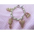 Cheri Bracelet, Chain With Ribbon And 4 Charms, Toggle Clasp, Nickel, Shades Of Winter, 19cm, 1pc