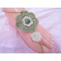 Foot Jewellery, Crocheted Flower, Shades Of Beige, 1 Pair