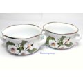 2 x White Enamel Pot With Silver Trimming And Flower Theme, Not Used, Rare Find, 400ml, See Photo`s