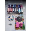 Nail Art Kit, Foil Transfers 16 In Container, Stamp Pad, Nail Art Wheel, Rhinestones, See Photos