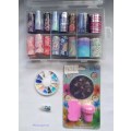 Nail Art Kit, Foil Transfers 16 In Container, Stamp Pad, Nail Art Wheel, Rhinestones, See Photos