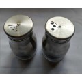 Salt And Pepper Shakers, Glass / Stainless Steel, Screw-on Lid, 95mm x 60mm, See Photo`s