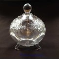 3 Footed Glass Condiment Jar With Lid, 130mm x 95mm, See Photo`s & Discription Below