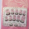 Nail Art Stickers, 3D Design, White With Black, 1pc