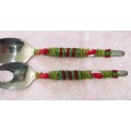 Server Spoon Set, Beaded, Green & Red, 2pc / 1 Set, 250mm x 52mm, See Photos