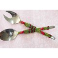 Server Spoon Set, Beaded, Green & Red, 2pc / 1 Set, 250mm x 52mm, See Photos
