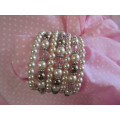 Perrine Bracelet, Cream Faux Pearl On Bracelet Wire, 45mm Wide, Nickel, 1pc