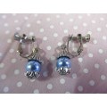 Perrine Earrings, Glass Pearls, Blue With Nickel, Clip On Earrings, 27mm, 2pc