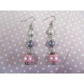Perrine Earrings, Pink, Grey And White Glass Pearl With Nickel, 70mm, 2pc