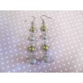Perrine Earrings, Olive Green Glass Pearls With Metal Balls, Nickel, 77mm, 2pc