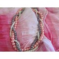 Perrine Necklace, 3 Strand Glass Pearls, Pink, Grey And White, 46cm, Toggle Clasp, 1pc