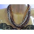 Perrine Necklace, Glass Pearls, Velvet Leather Cord, Leather And Chain, 46cm, Toggle Clasp, 1pc
