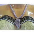 Simone Necklace, Purple Glass Pearls With Purple Semi-Precious Pendant, Toggle Clasp, 44cm, 1pc