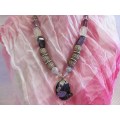 Simone Necklace, Amethyst And Crystal Beads With Amethyst Pendant, Toggle Clasp, 48cm, 1pc